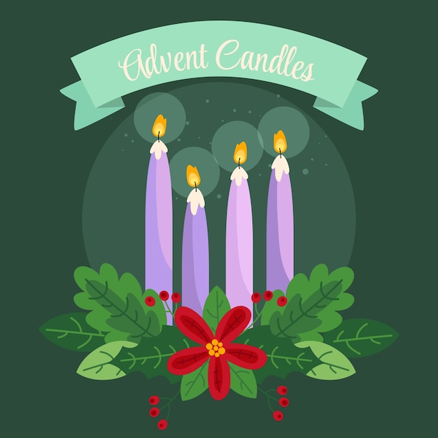 Free Vector hand drawn purple candles advent background