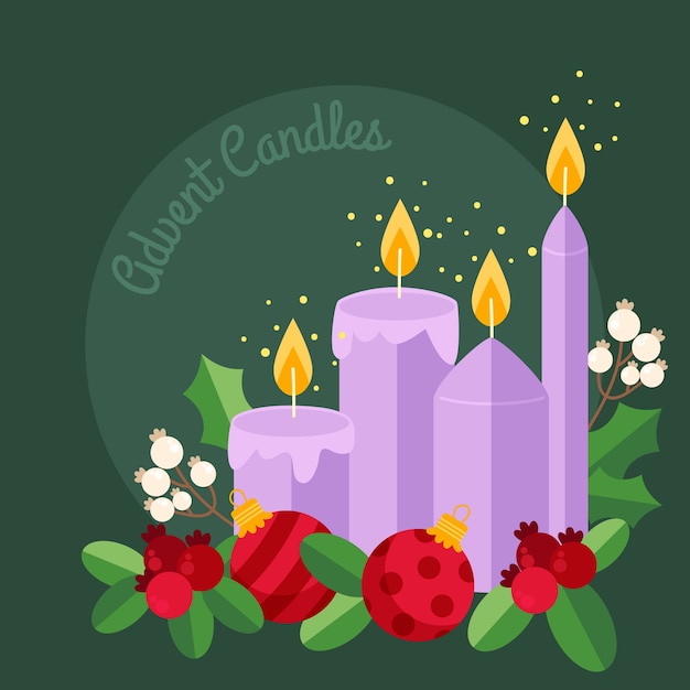 Hand drawn purple candles advent background