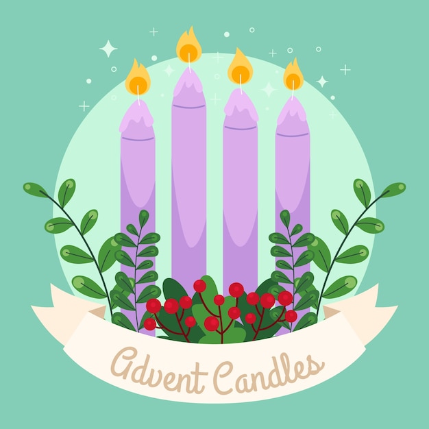 Hand drawn purple candles advent background