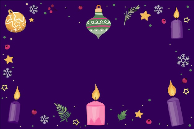 Hand drawn purple candles advent background