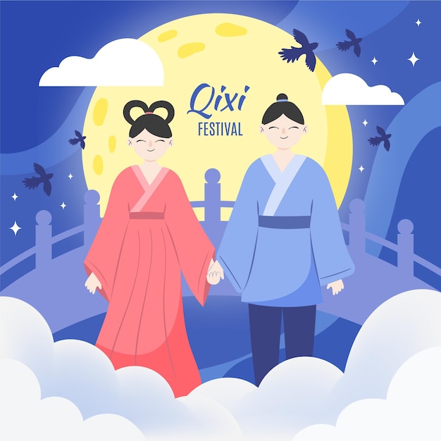 Hand drawn qi xi day festival illustration