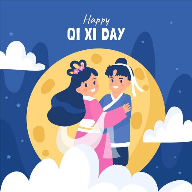 Hand drawn qi xi day illustration