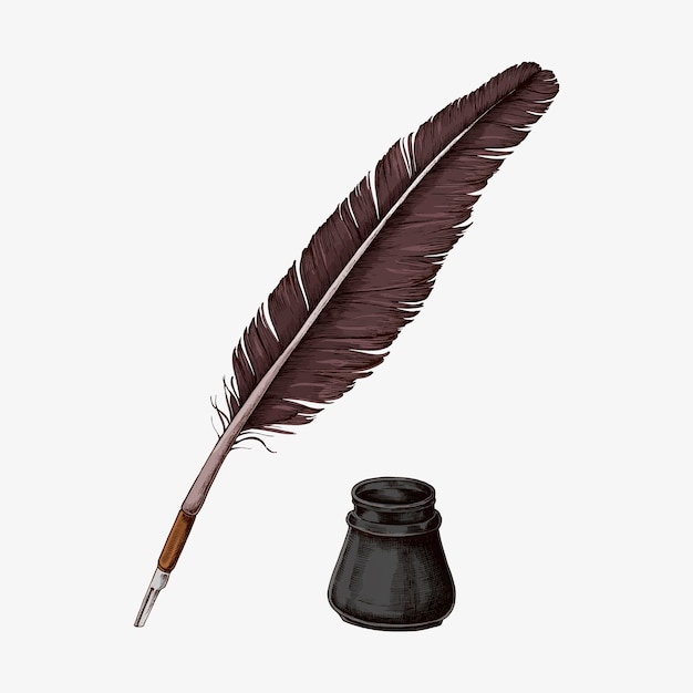 Free Vector hand drawn quill pen with an inkwell