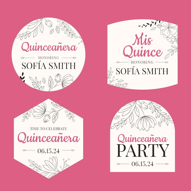 Free vector hand drawn quinceanera celebration labels