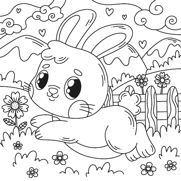 Free vector hand drawn rabbit coloring book illustration