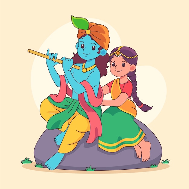 Free Vector hand drawn radha and krishna illustration