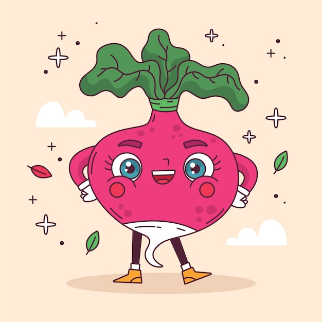 Hand drawn radish  cartoon illustration