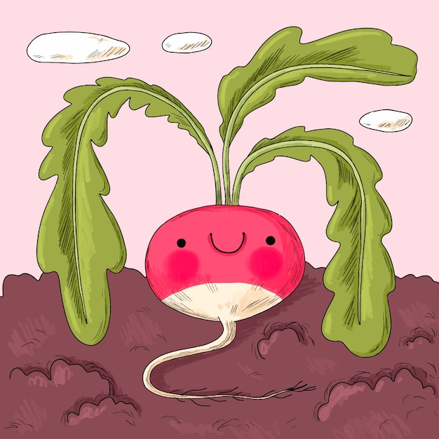 Free Vector hand drawn radish cartoon illustration