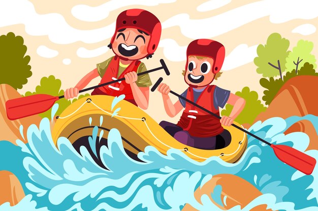 Hand drawn rafting illustration