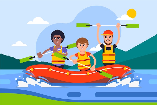 Free Vector hand drawn rafting illustrator