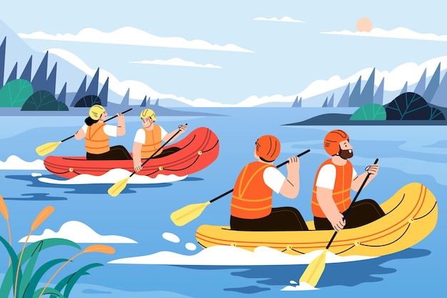 Hand drawn rafting illustrator