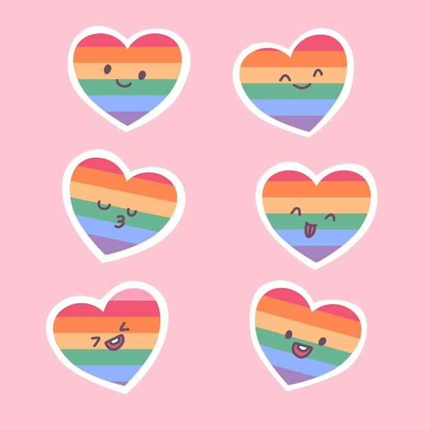 Free Vector hand drawn rainbow hearts set