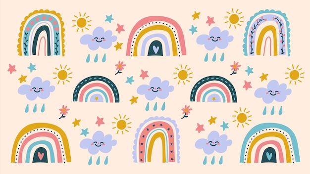 Hand drawn rainbow pattern design