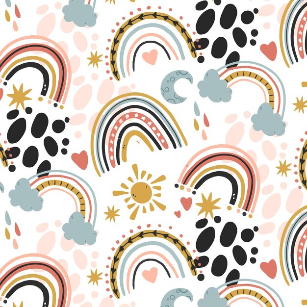 Hand drawn rainbow pattern design