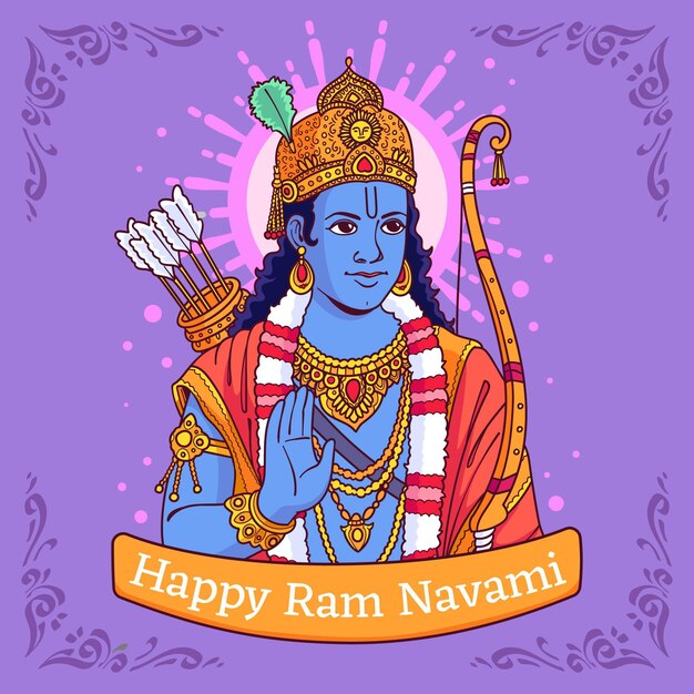 Hand drawn ram navami illustration