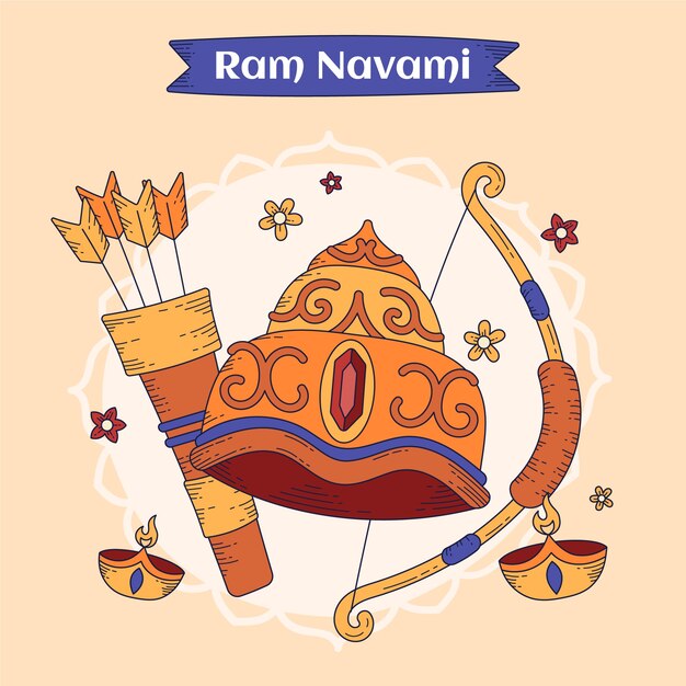 Hand drawn ram navami illustration