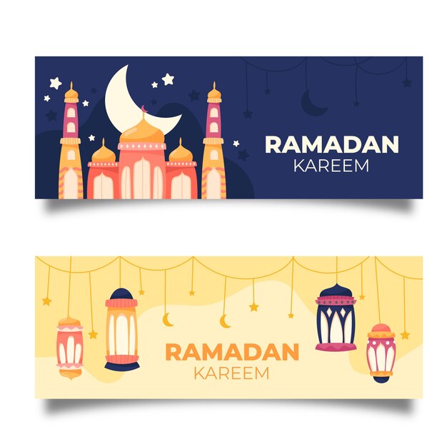 Hand drawn ramadan banner collection