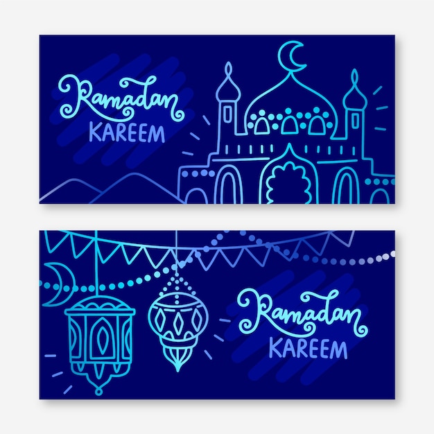 Hand drawn ramadan banner set