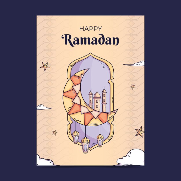 Hand drawn ramadan greeting card template