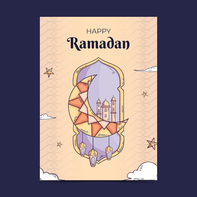 Hand drawn ramadan greeting card template