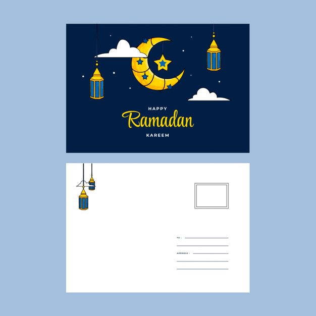 Hand drawn ramadan greeting card template