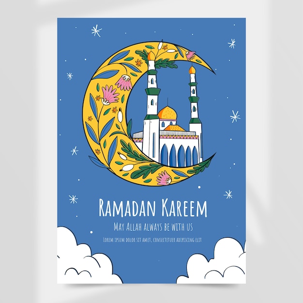 Free vector hand drawn ramadan greeting card