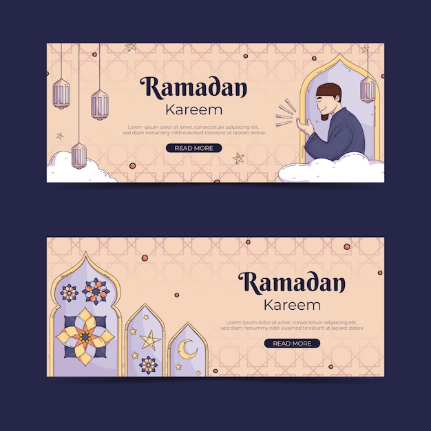 Hand drawn ramadan horizontal banners set