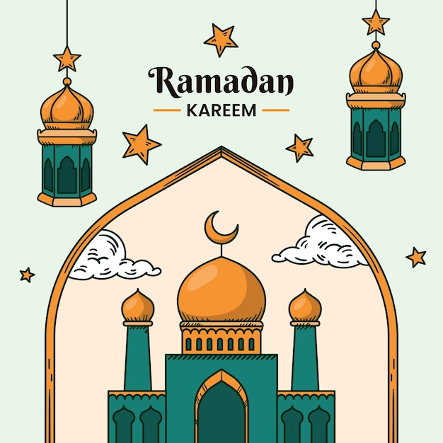 Free vector hand drawn ramadan illustration with arabic elements