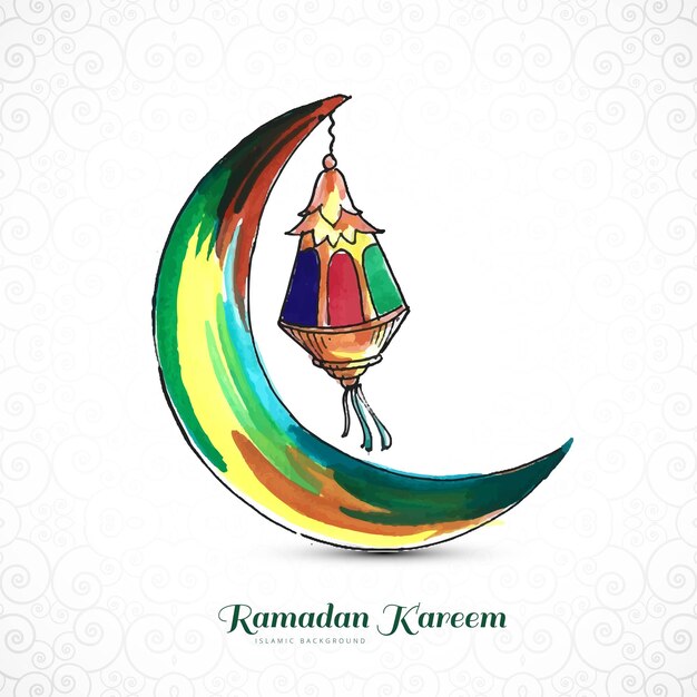 Hand drawn ramadan kareem greeting card with moon design