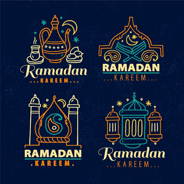 Hand drawn ramadan label collection