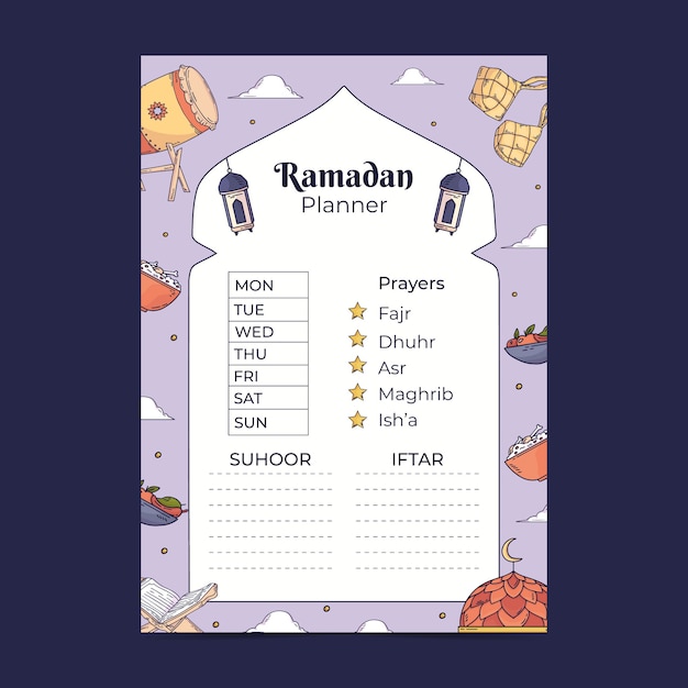 Hand drawn ramadan planner template