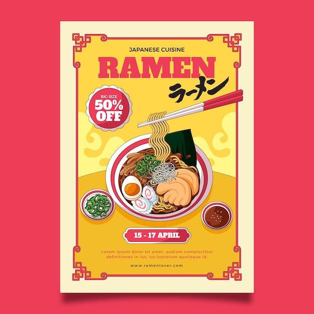 Hand drawn ramen poster template