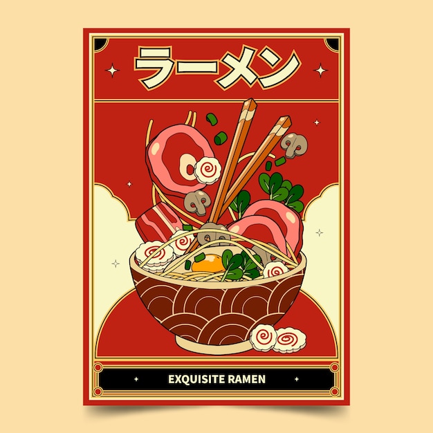 Hand drawn ramen poster template