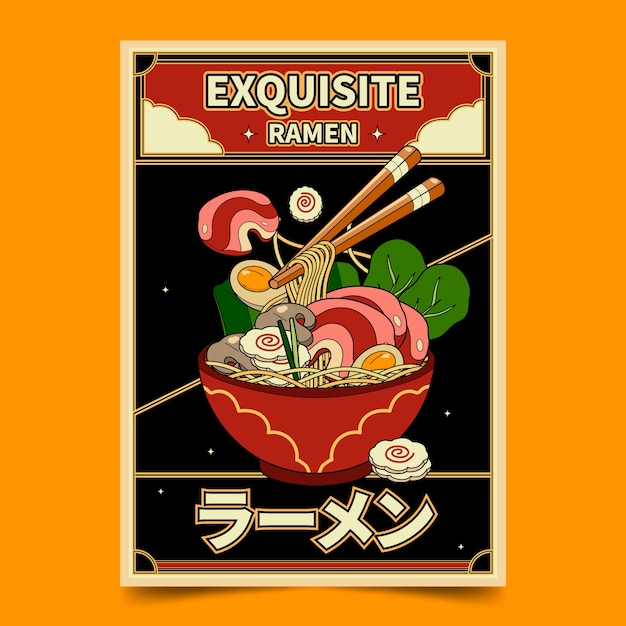 Hand drawn ramen poster template