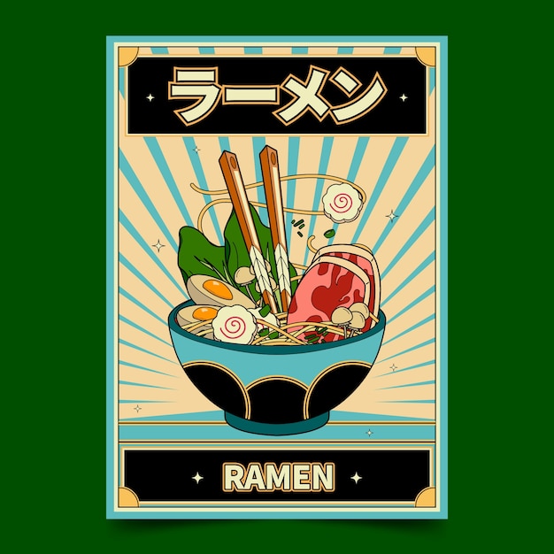 Hand drawn ramen poster template