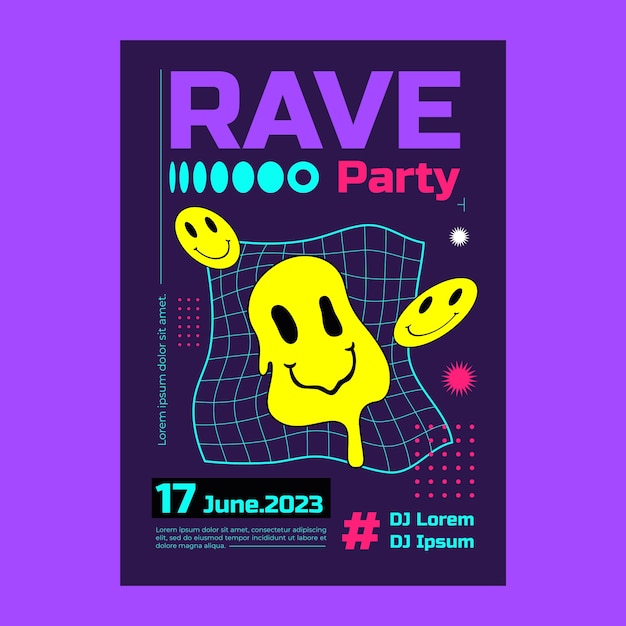 Free Vector hand drawn rave poster template