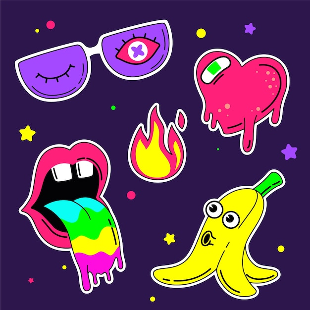 Hand drawn rave stickers set