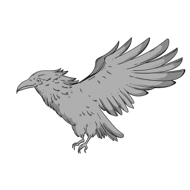 Free vector hand drawn raven flying drawing illustration