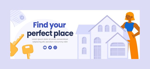 Hand drawn real estate facebook cover template