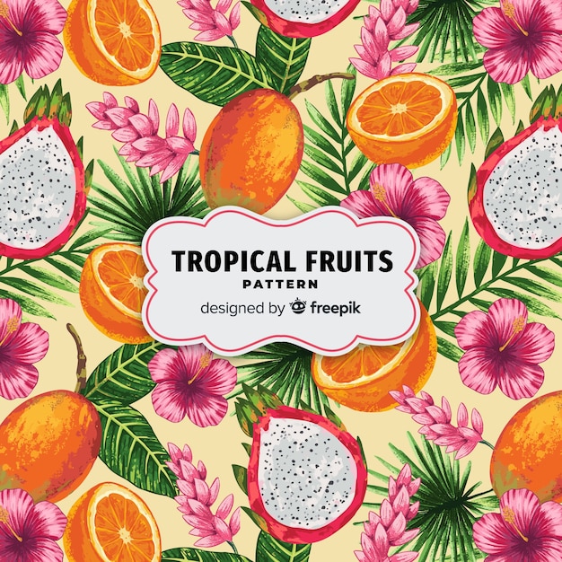 Free Vector hand drawn realistic tropical fruit pattern