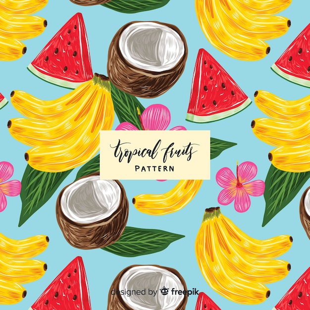 Free Vector hand drawn realistic tropical fruit pattern