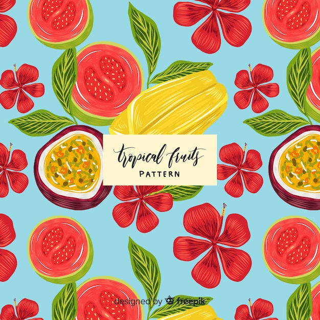 Hand drawn realistic tropical fruit pattern