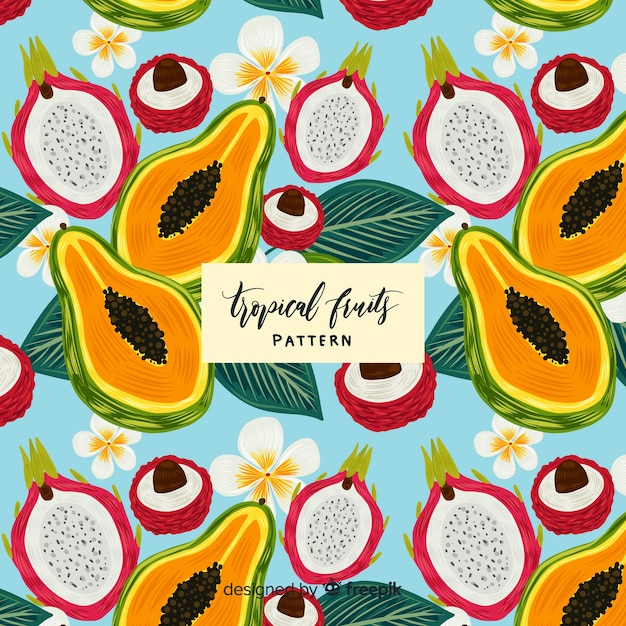 Free Vector hand drawn realistic tropical fruit pattern