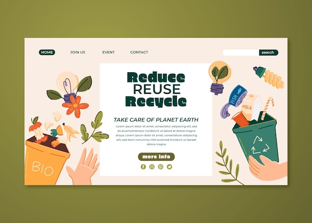 Hand drawn recycling and ecology landing page