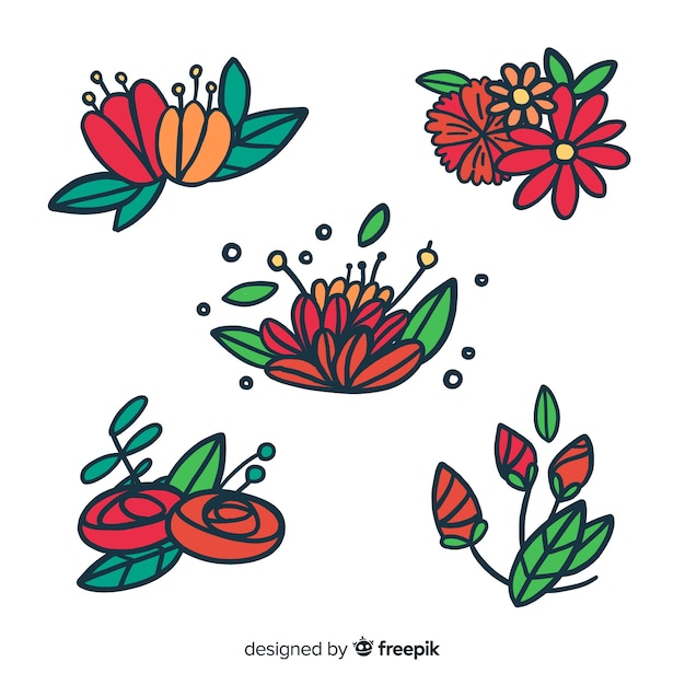 Hand drawn red flowers collection