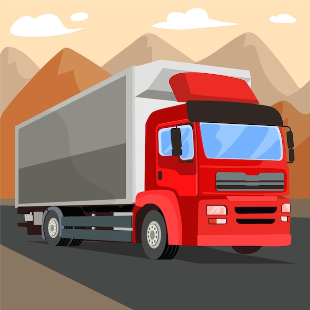 Hand drawn red transport truck illustration