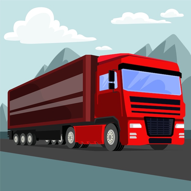 Hand drawn red transport truck