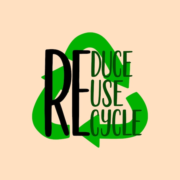 Hand drawn reduce reuse recycle lettering