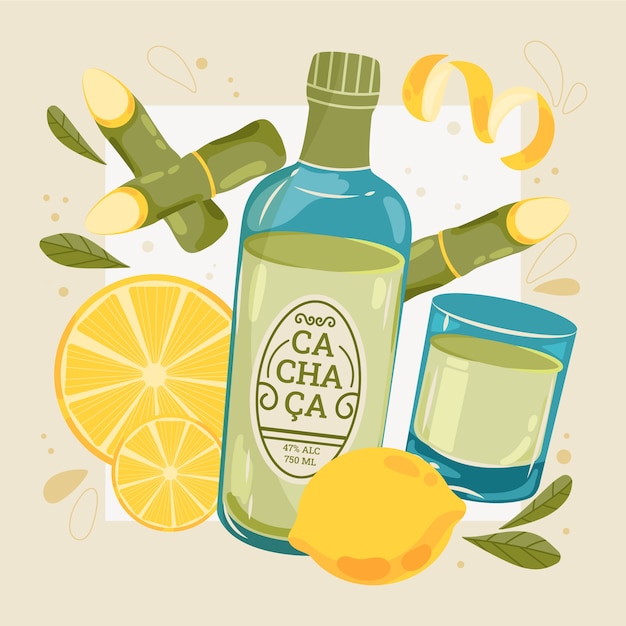 Hand drawn refreshing cachaça illustration