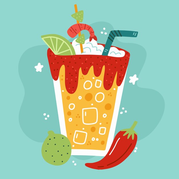 Hand drawn refreshing michelada illustration